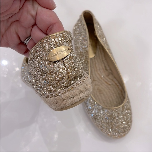 Jimmy Choo Gold Glitter Flat Size 39.5 - Picture 3 of 5